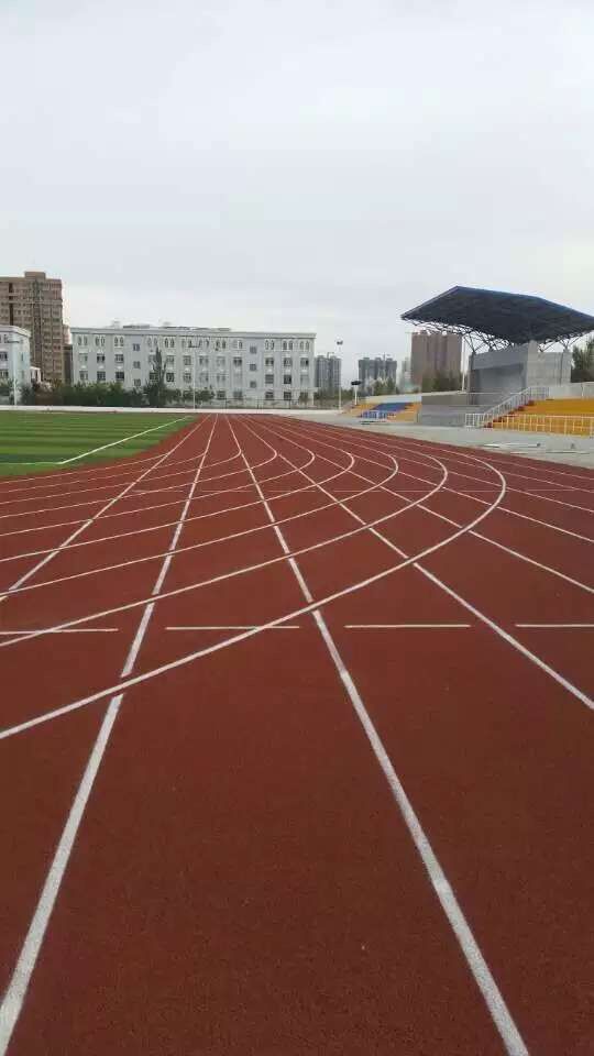 广州塑胶跑道 新疆哈密地区一中10000平方透气型跑道，人造草完工